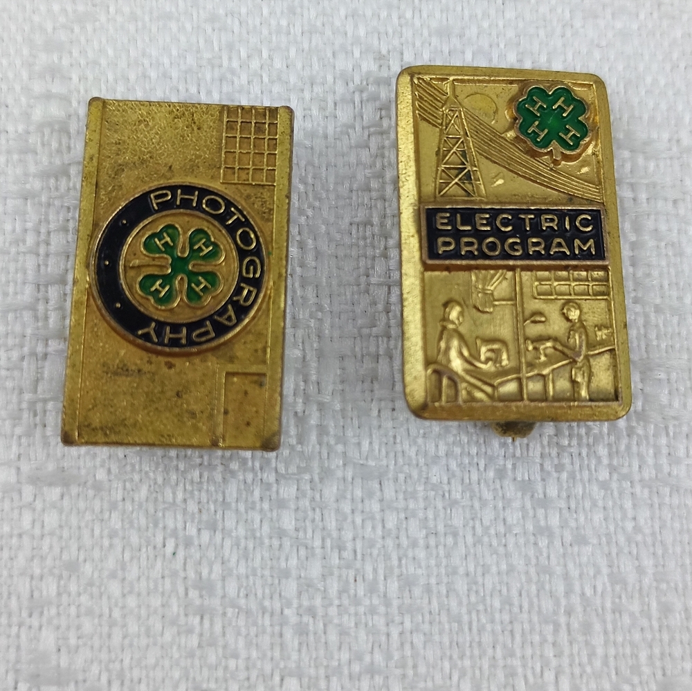 VTG 4-H Honor Electricity Program and Photography Lapel Hat Pin gold tone
